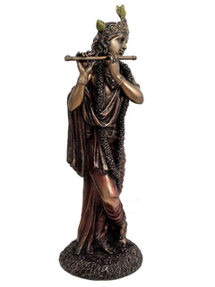 Bonded bronze Murli Krishna figurine, side view holding flute and draped robe
