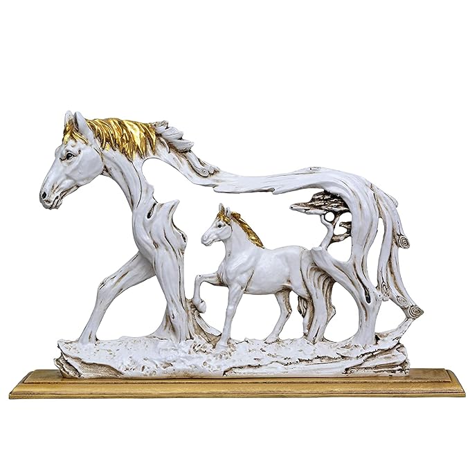 Polyresin Horse with Foal Decorative Home Décor Showpiece Figurine Horse Idol for Office Shop Festive Gifting Height 8 Inch, Multicolor