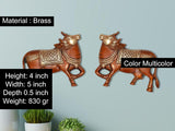 Brass Kamdhenu cow pair wall hanging, multicolor finish; height 4 in
