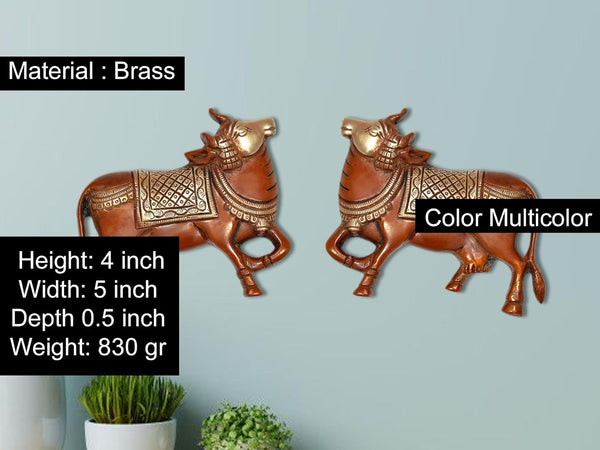 Brass Kamdhenu Cow Pair Wall Hanging (Height 4 Inch) Entryway Setting