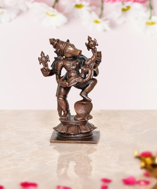 Copper Varaga Lakshmi Varaha Carrying Bhudevi Statue for Home, Mandir Pooja Decor Idol Color-Copper (Height: 3.5 Inch)