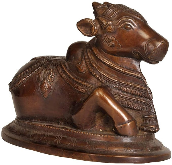 Brass Nandi-The Mount of Shiva, Height: 5.6 Inch Entryway Setting
