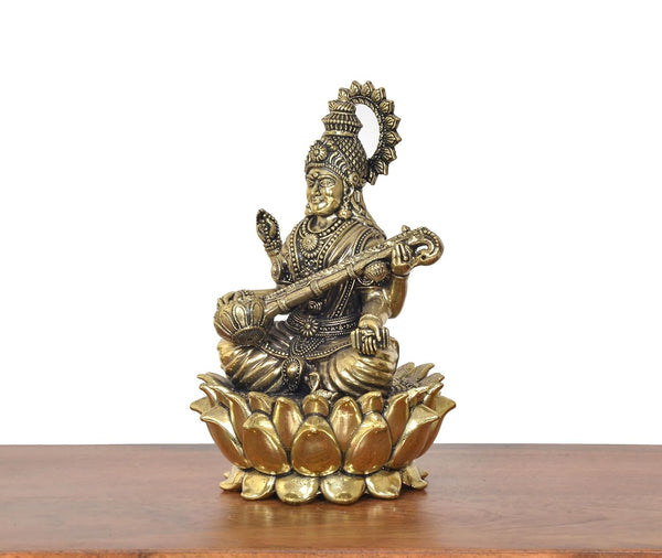 Finest Brass Maa Saraswati Statue (Height 6 Inch) Study Setting