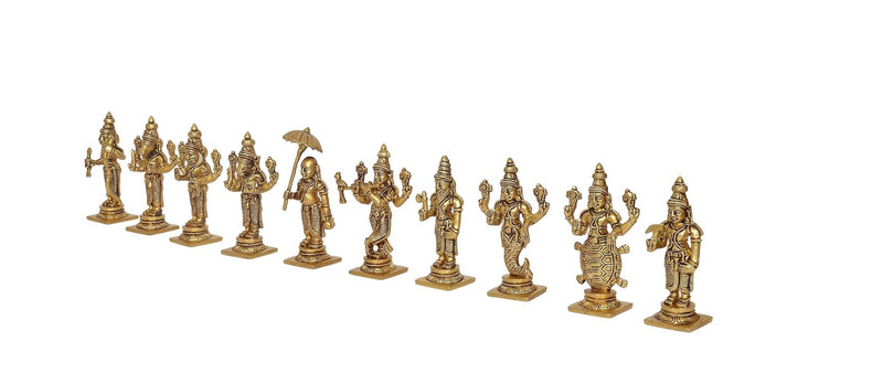 Brass Vishnu Dashavatara Ten Avatars of Vishnu for Home Temple Office Mandir, (Height: 4 Inch)