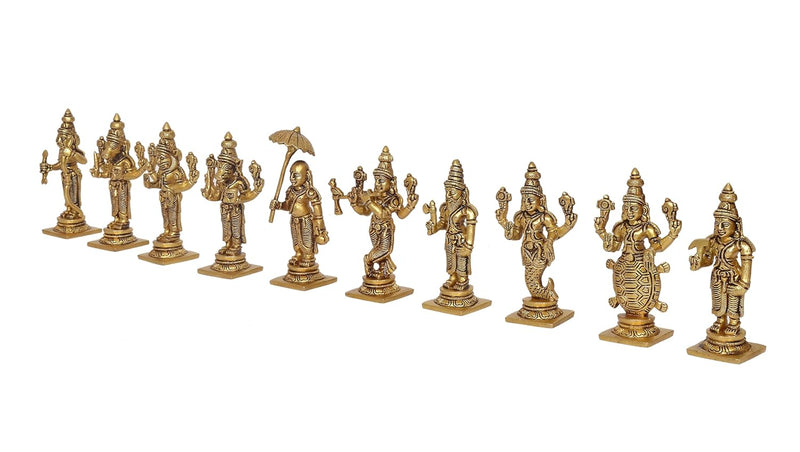 Brass Vishnu Dashavatara Ten Avatars of Vishnu for Home Temple Office Mandir, (Height: 4 Inch)