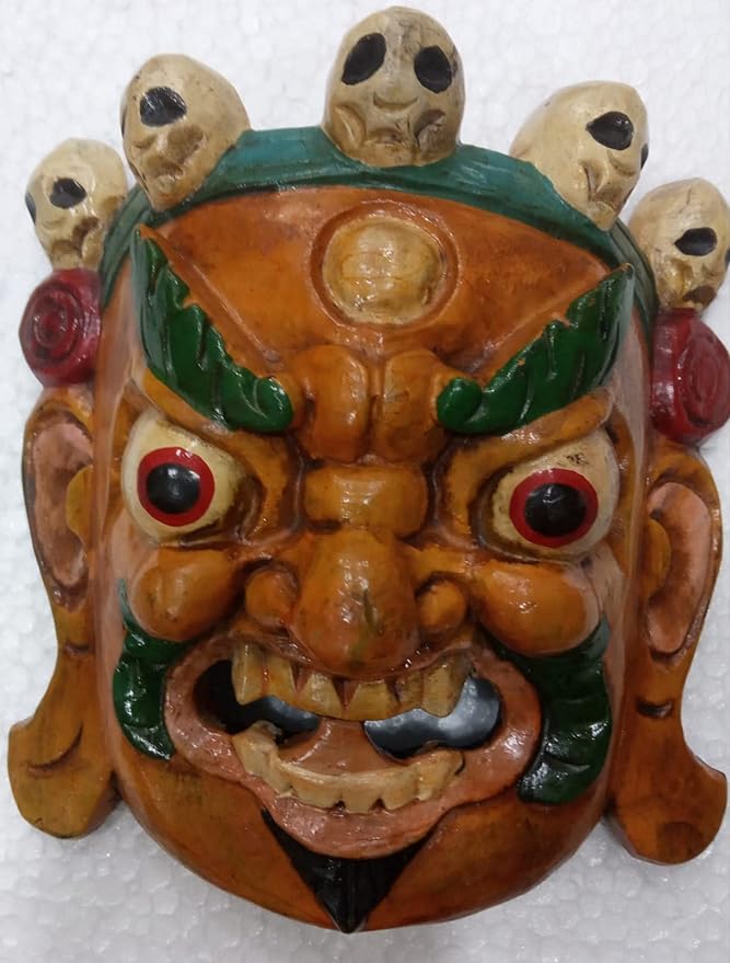 Mahakala Wall Hanging Mask (Tibetan Buddhist Deity) Height 8 Inch Green Colour