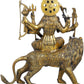 Brass Goddess Durga Idol Hindu Religious Devi Maa Sitting on Lion Statue (Golden Antique)