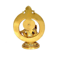 Brass Ayyappan idol back/side with large circular frame and finial top