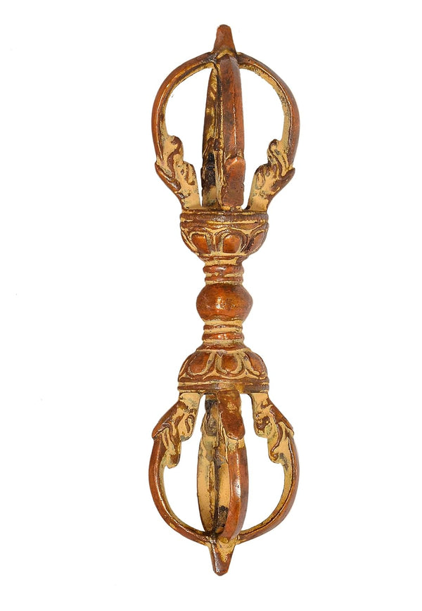 Brass Tibetan Buddhist Eight Pronged Small Dorje in Brass Handmade (Height: 6.5 inch) (Multicolor 1) Entryway Setting