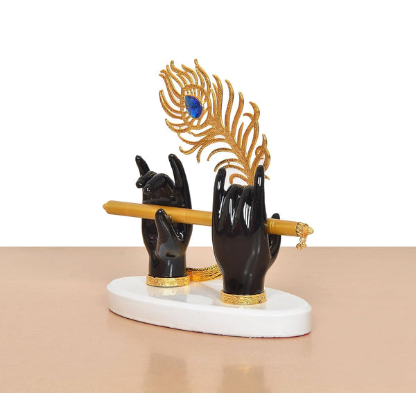 Resin Black Krishna Ji Hands with Flute Decor (Height: 7 Inch) Study Setting