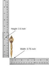 Brass Dorje Vajra Furba on ruler: 3.5 in tall, 0.75 in wide