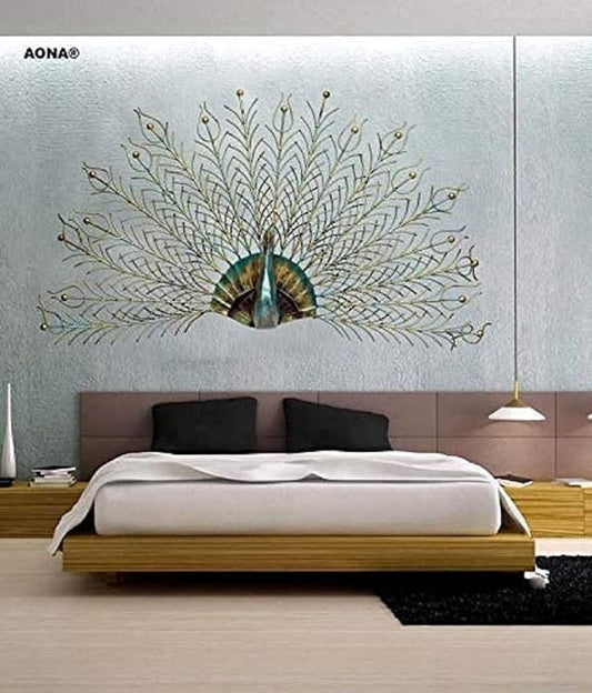 Metal, Birds Big Peacock with Open Feather Modern Art 3D Decorative Hanging Wall Decor/Wall Mounted Sculpture (Multicolor, 47 x 31 X 6 Inch)