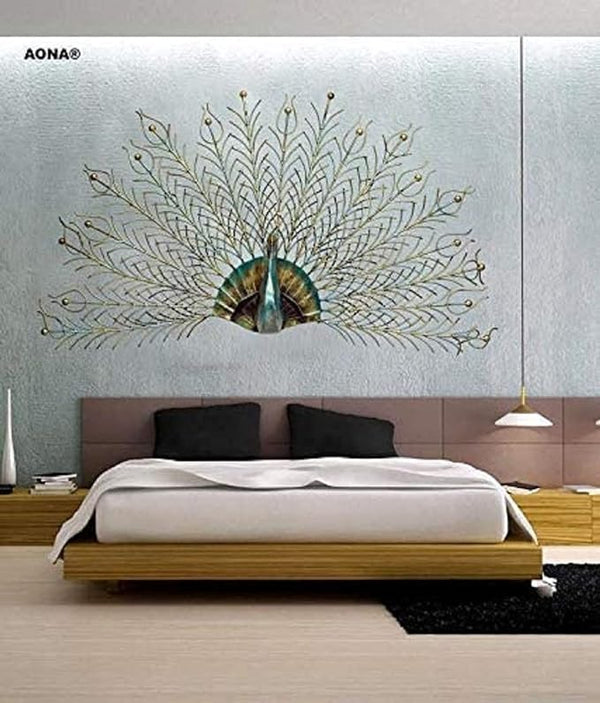 Metal, Birds Big Peacock with Open Feather Modern Art 3D Decorative Hanging Wall Decor/Wall Mounted Sculpture (Multicolor, 47 x 31 X 6 Inch)