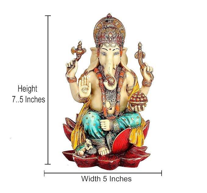 RESIN, Cold Cast Marble Dust Lord Ganesha Ganesh Murti for Diwali Puja Pooja, Height : 7 inch