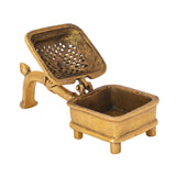 Brass dhoop batti stand with open square bowl and hinged perforated lid