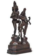 Shiva- und Parvati-Tanzidol, dunkler Bronze-Look, zwei Figuren auf gestuftem Sockel