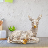 Polyresin deer figurine, resting pose with gold accents and textured speckled coat