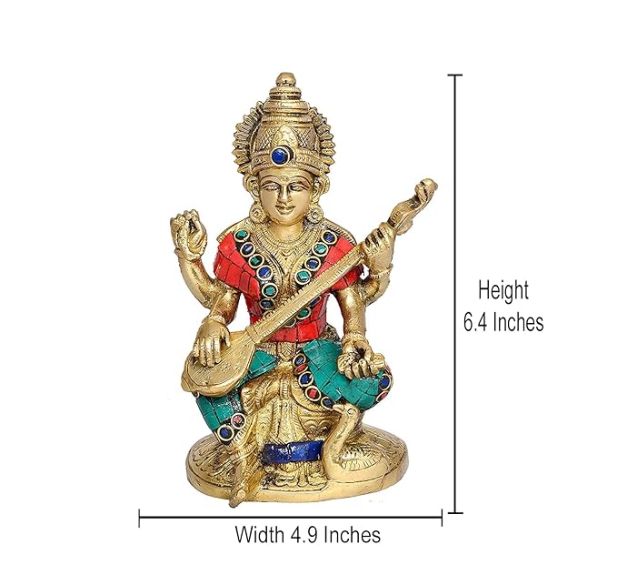 Goddess Saraswati Murti Saraswati Idol Brass Statue for Home Entrance Good Luck Vastu Decoration Showpiece and Gift Height 6.5 inches