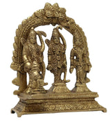 Brass Ram Darbar statue, three figures under arch, 5-inch home decor