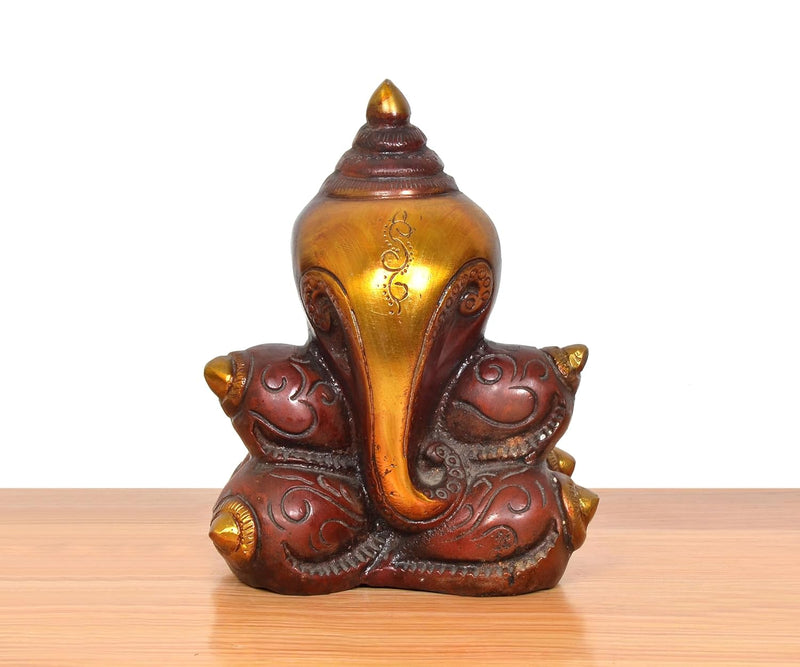 Brass Conch Shaped Ganapati Sculpture (Height 7 Inch)