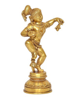 Brass-tone dancing baby Krishna figurine holding a small child figure on chest