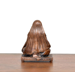 Copper Raghavendra Swami statue, back view with hooded head and ornate base