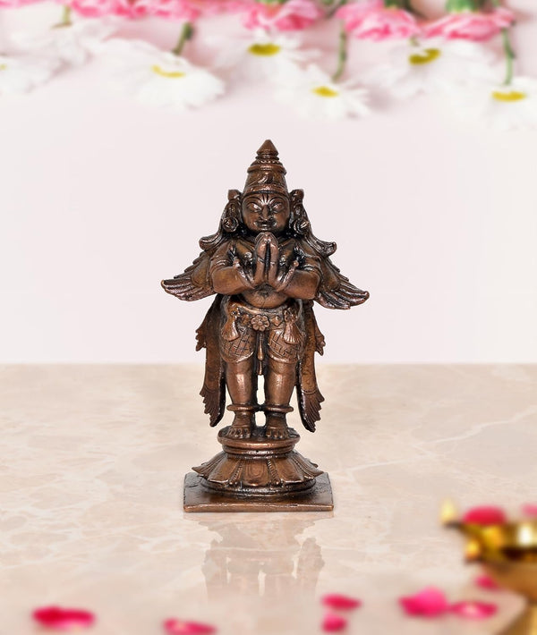 Copper Garun Bhagwan Standing Garuda Idol Statue for Home Decor (Height 3.5 Inch)