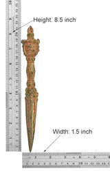 Furba dagger pendant size: 8.5 in height, 1.5 in width, multicolored brass