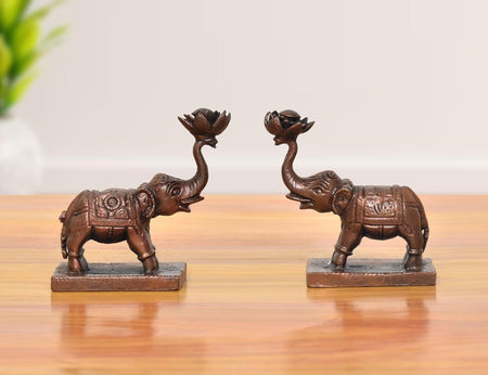 Copper Elephant Figurine |Set of - 2| (Height: 2 Inches)
