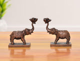 Copper elephant figurines set of 2 facing inward, raised trunk, ornate details