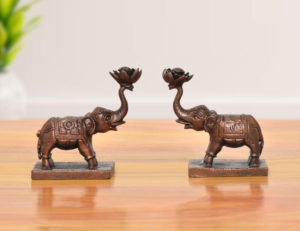 Copper Elephant Figurine |Set of - 2| (Height: 2 Inches)