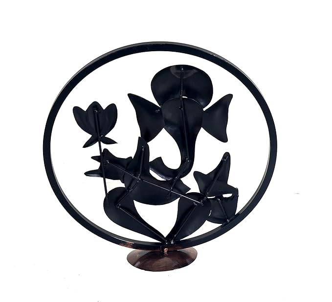 Iron Modern Ganesha Idol in Circle Frame Showpiece (Height: 16 Inches)