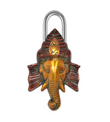 Ganesha face brass padlock, multicolored deity head with arched shackle