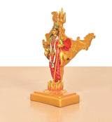 Mother India resin idol, multicolor, side view with trident and golden pedestal base