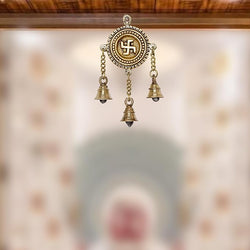 Brass Swastik Door Hanging with Bells - Traditional Home Decor | Auspicious Swastika Wall Hanging | Spiritual Decorative Bells for Prosperity and Protection (Height : 7 Inches)