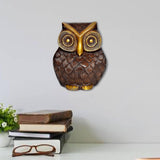 Brass owl wall/table hanging with embossed feathers and gold accents, 7-inch height.
