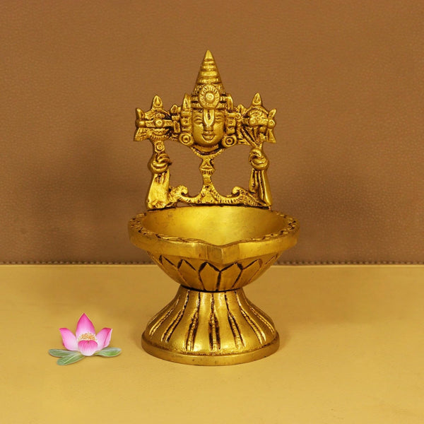 Brass Tirupati Balaji Oil Lamp | Traditional Pooja Diya & Aarti Deepam | Home Temple Decor (Height: 5.5 Inches) Study Setting