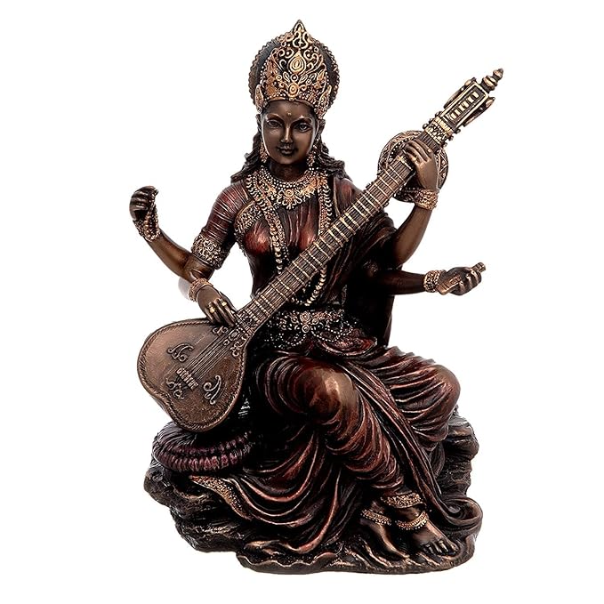 Dattatreya Saraswati Idol Statue Sculpture Hindu Goddess of Knowledge Height 19.5 cm ,Bronze ,Golden