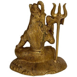 Brass Shiva idol statue side view, seated pose with trident, 5.8 inch