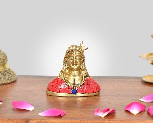 Brass Lord Adiyogi Shiva Idol (Height :2.5 inch) (Red)