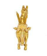 Gold brass winged flying horse statue, rear view with spiked wings and tail