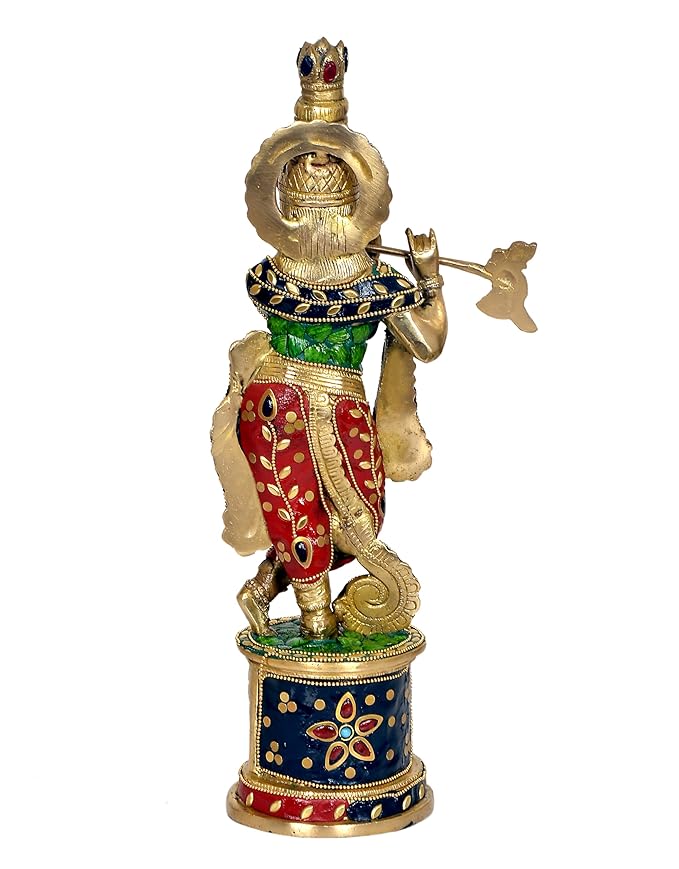 Home Decor Brass Krishna with Flute Idol Krishna (Multicolour, Height 15 Inch)