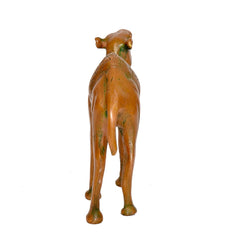 Brass camel figurine, 6-inch height, rear view with embossed tail and green accents