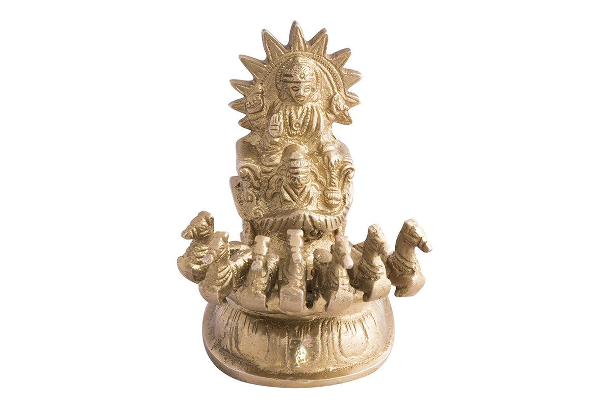 Brass Surya Dev Rath Chariot (Height 3.8-inch)  Golden