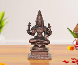 Copper Lakshmi Maa figurine, 4-inch tall, seated with multiple arms and ornate crown