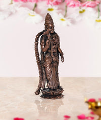 Copper Meenakshi Idol statue, 3/4 back angle, 4 inch