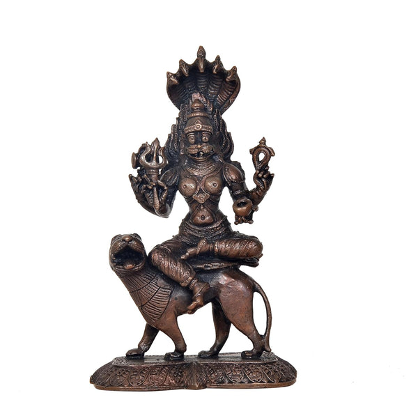 Copper Pratyangira Statue - Powerful Goddess Idol for Protection and Home Temple Decor (Height :6 Inch)