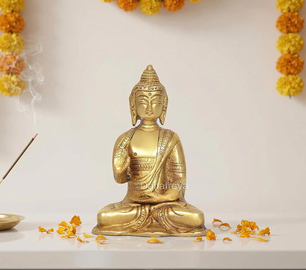 Brass Abhaya Mudra Buddha Idol (Height 5 Inch)