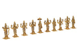 Brass Dashavatara ten avatars of Vishnu standing figurines, varied poses
