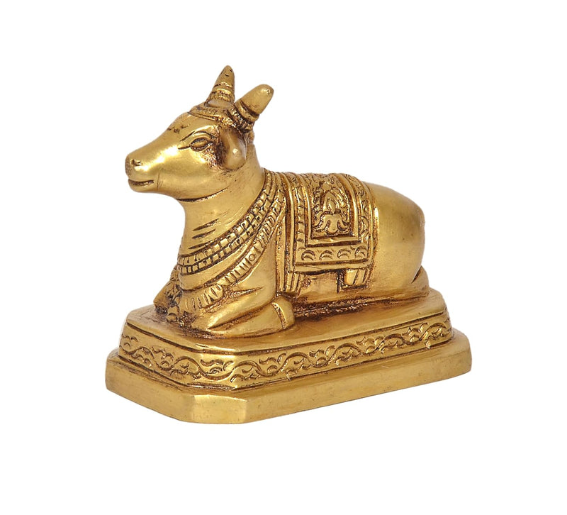 Brass Shiva Seated Nandi Statue Nandi Bull for Shiv Temple Showpiece Home Pooja (Height: 3 Inch)